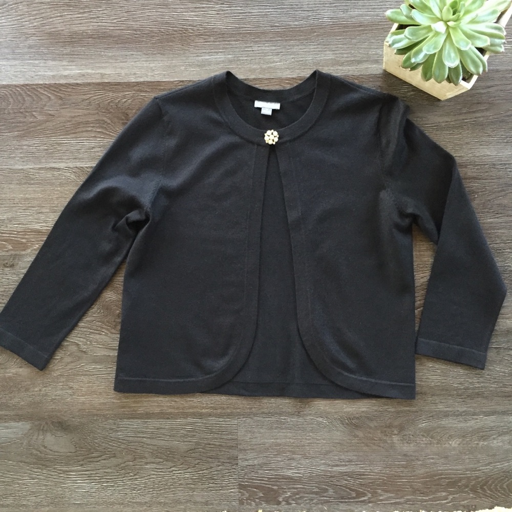 Ann Taylor Black Cropped Shrug Sweater 3/4 Sleeves